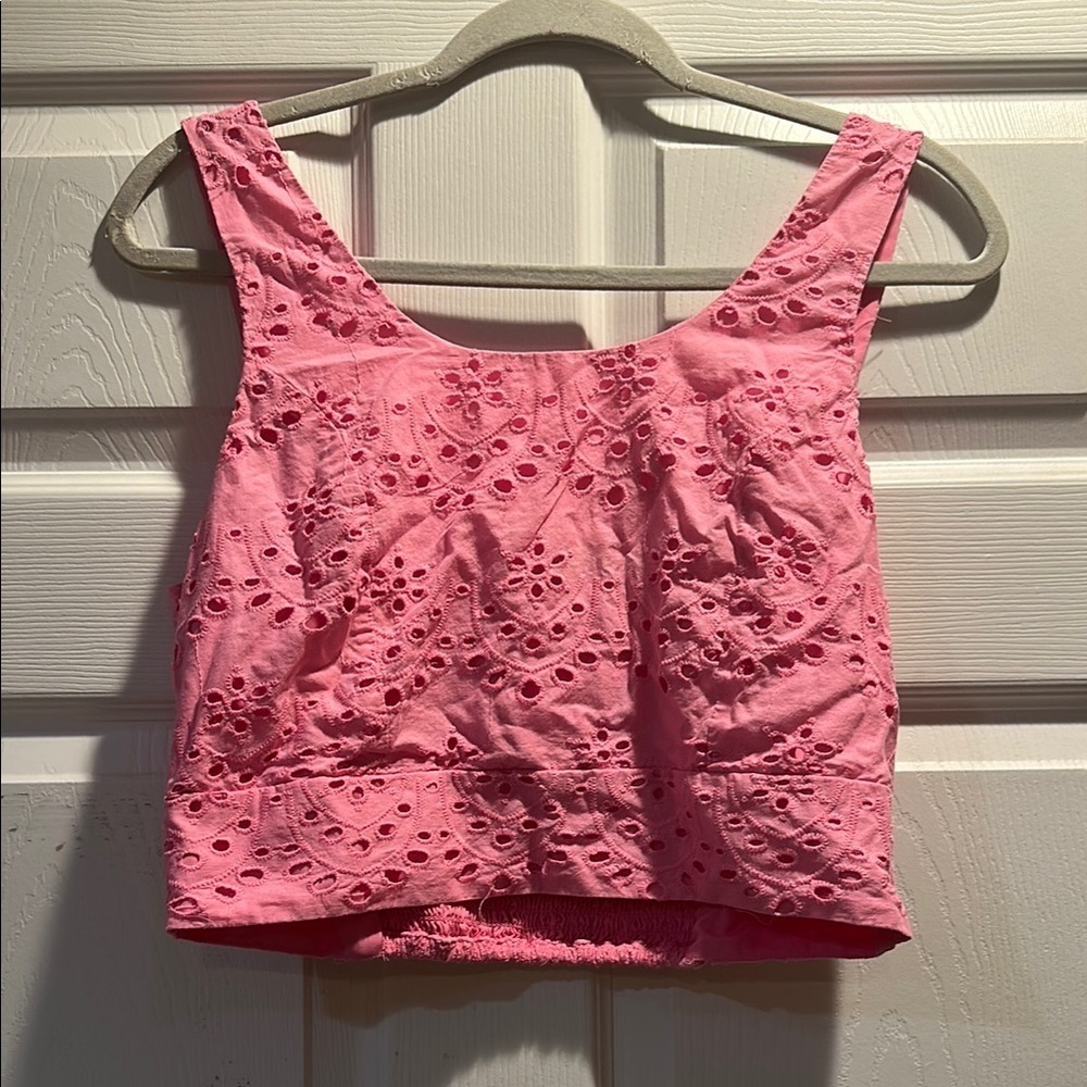Calypso St Barth Pink Eyelet Lace Smocked Back Tank Top M Blouse